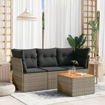 vidaXL 4-delige Loungeset met kussens poly rattan grijs, Verzenden, Nieuw, Loungeset