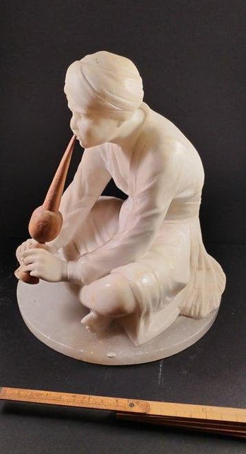 Beeld, Charmeur de serpent orientaliste - 22 cm - Marmer,, Antiek en Kunst