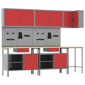 vidaXL Werkkast set met lade met plank met opslag 10 st Rood, Verzenden, Nieuw