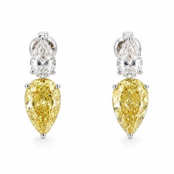Oorbellen - 14 karaat Witgoud - 5.14ct. tw. Geel Diamant, Sieraden, Tassen en Uiterlijk, Oorbellen, Nieuw
