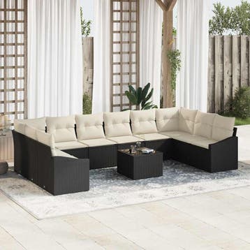 vidaXL Tuinbankenset met opslag Bruin en Crème poly rattan, Verzenden, Nieuw, Rotan, Meer dan 8 zitplaatsen