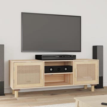 vidaXL Tv-meubel 105x30x40 cm massief grenenhout en rattan, 100 tot 150 cm, Verzenden, Nieuw, Minder dan 100 cm