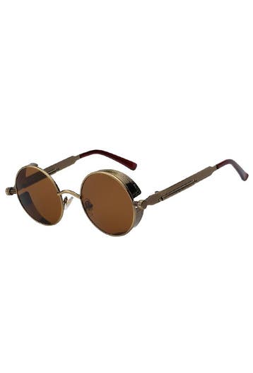 Ronde Zonnebril Steampunk Vintage Brons Montuur Rond Bruine, Ophalen of Verzenden, Nieuw, Bruin