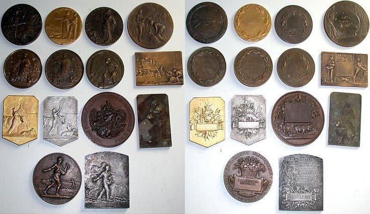 Lot von 14 brons medaille (z T vergoudet oder ve ca 1900..., Postzegels en Munten, Penningen en Medailles, Verzenden