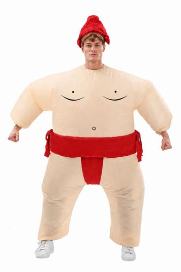 KIMU® Opblaas Kostuum Sumo Worstelaar Rood Opblaasbaar Pak S, Carnaval, Nieuw, Overige maten, Ophalen of Verzenden