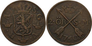 2 Öre 1760, Schweden Adolf Friedrich 1751-1771, Verzenden