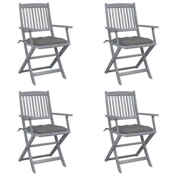vidaXL Set van 4 klapstoelen met kussens, gemaakt van, Verzenden, Nieuw, Hout