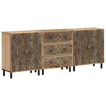 vidaXL Bijzetkasten 3 st 60x33x75 cm massief mangohout, Minder dan 50 cm, Verzenden, Nieuw, Minder dan 100 cm