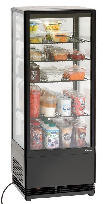 Bartscher Mini-koelvitrine 98L-SW | Zwart | LED-verlichting, Witgoed en Apparatuur, Koelkasten en IJskasten, Ophalen of Verzenden