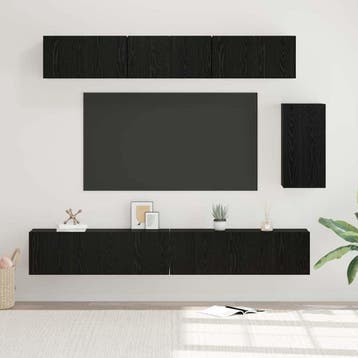 vidaXL Tv-meubelset 6 st Zwart Eiken Bewerkt hout, Huis en Inrichting, Kasten | Televisiemeubels, Minder dan 50 cm, Verzenden