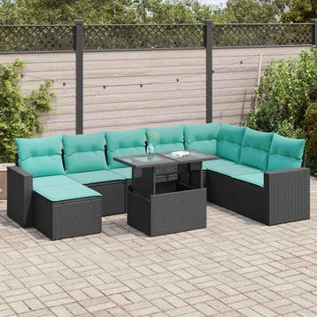 vidaXL 9-delige Loungeset met kussens poly rattan acacia, Verzenden, Nieuw, Loungeset