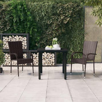 vidaXL 3-delige Tuinset bruin en zwart, Verzenden, Nieuw, 2 zitplaatsen, Tuinset
