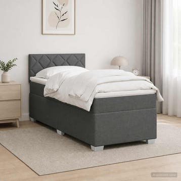 vidaXL Boxspring Bed met Matras en LED Donkergrijs 80 x 200, Verzenden, Nieuw, Eenpersoons, Grijs