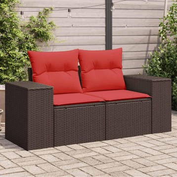 vidaXL Tuinbank met kussens 2-zits poly rattan bruin, Verzenden, Nieuw