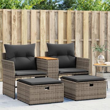 vidaXL Tuinbank 2-zits met voetenbanken poly rattan grijs, Verzenden, Nieuw