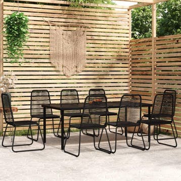 vidaXL 9-delige Tuinset zwart, Tuin en Terras, Verzenden, Nieuw, 8 zitplaatsen, Rvs