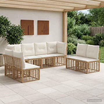 vidaXL Buiten bankenset Naturel Polyester, Verzenden, Nieuw, Rotan