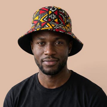 Bucket hat / Vissershoedje met Afrikaanse print - Rood Bogol, Kleding | Heren, Ophalen of Verzenden, Nieuw