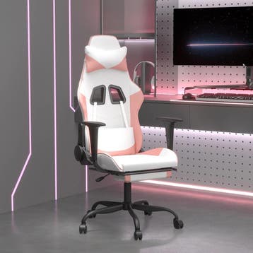 vidaXL Gamestoel met voetensteun kunstleer wit en roze, Verzenden, Nieuw, Roze