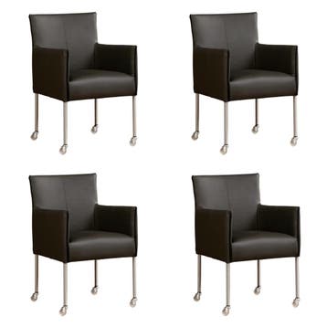 Set van 4 Leren eetkamerstoelen More - Toledo Antracite, Ophalen of Verzenden, Nieuw, Leer, Vijf, Zes of meer stoelen