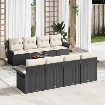 vidaXL Tuinbankenset 9 st Zwart poly rattan, Verzenden, Nieuw, Meer dan 8 zitplaatsen