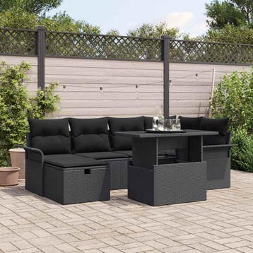vidaXL Tuinbankenset 7 st Zwart poly rattan, Verzenden, Nieuw, 7 zitplaatsen