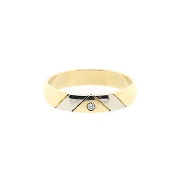 Bicolor gouden trouwring met diamant; 0,02 ct., Gebruikt, Ophalen of Verzenden, 17 tot 18, Met edelsteen