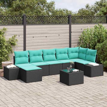 vidaXL Tuin Sofa Set 8 st Zwart poly rattan, Verzenden, Nieuw, Rotan, 8 zitplaatsen