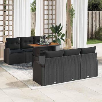 vidaXL Tuin Sofa Set 7 st Zwart, Verzenden, Nieuw, 7 zitplaatsen
