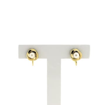 Gouden oorclips met cultivé parel (Oorbellen), Gebruikt, Ophalen of Verzenden, Met edelsteen, Goud