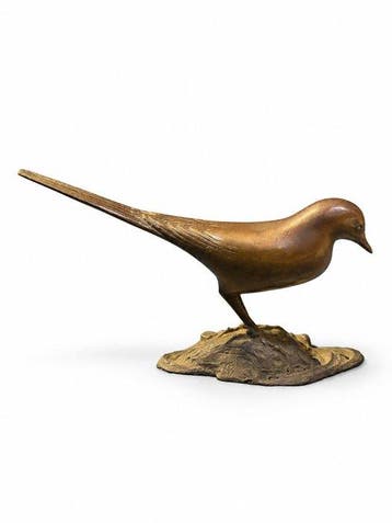 Koper - Showa-periode koperen vogel okimono op een