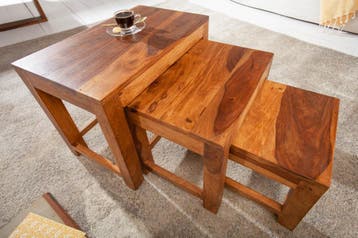 Massief houten bijzettafels Set van 3 MONSOON 45 cm bruine, Huis en Inrichting, Ophalen of Verzenden, Nieuw
