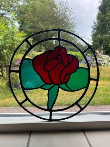 Glas-in-loodraam - 1950-1960 - Roos bloem