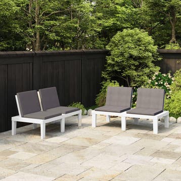 vidaXL Loungebanken 2 st met kussens kunststof wit, Tuin en Terras, Tuinbanken, Verzenden, Nieuw, Kunststof