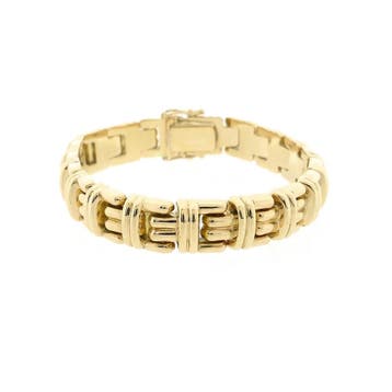 Vintage gouden fantasie schakelarmband | 18,5 cm, Ophalen of Verzenden, Gebruikt, Goud, Goud