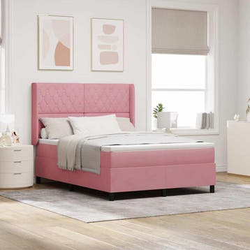 vidaXL Boxspringbed met LED-stripverlichting Roze 140 x 190, Verzenden, Nieuw, Stof