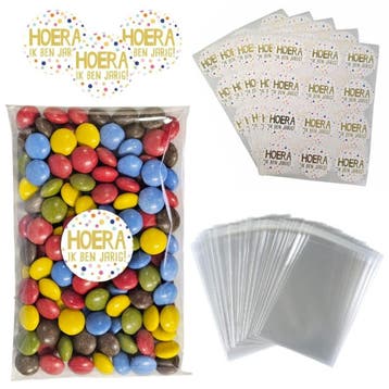 100x Uitdeelzakjes + Sluitstickers Hoera - Zakjes Met, Verzenden, Nieuw
