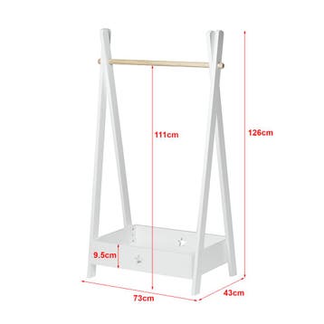 [en.casa] Kinder kledingrek Laxe 126x73x43 cm wit en houtkle, Verzenden, Nieuw