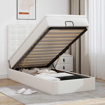 vidaXL Ottomaanse bed met matras 90x200cm kunstleer wit, Overige materialen, 90 cm, Eenpersoons, Verzenden