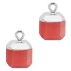 1 x Natuursteen hangers square Crimsom red-silver Jade, Ophalen of Verzenden, Nieuw, Bedel