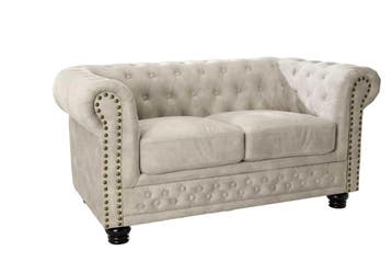 Chesterfield 2-zits bank 150cm fluweel champagne 2-zits met, Ophalen of Verzenden, Nieuw