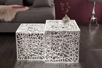Handgemaakte salontafel ABSTRACT 49cm set van 2 zilver in, Huis en Inrichting, Tafels | Salontafels, Ophalen of Verzenden, Nieuw