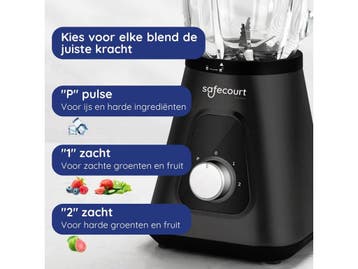 Safecourt Kitchen Blender - 1,5L Glas & 600ml To-Go beker -, Verzenden, Nieuw