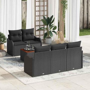 vidaXL Tuinbankenset 6 st Zwart poly rattan, Verzenden, Nieuw, 6 zitplaatsen