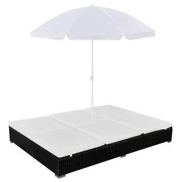 vidaXL Loungebed met parasol poly rattan zwart, Tuin en Terras, Verzenden, Nieuw