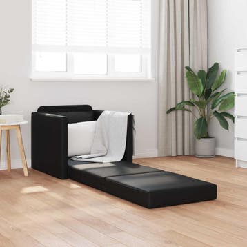 vidaXL Slaapbank Zwart 74 x 77 x 81 cm Kunstleer, Verzenden, Nieuw, Leer, Minder dan 150 cm