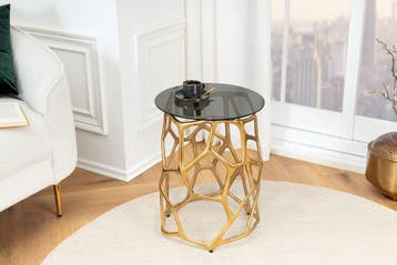 Handgemaakte bijzettafel LIQUID GEOMETRY 50cm goud rond, Huis en Inrichting, Tafels | Sidetables, Ophalen of Verzenden, Nieuw