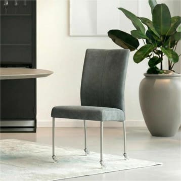 Set van 8 Leren eetkamerstoelen Comfort met wieltjes -, Ophalen of Verzenden, Nieuw, Leer