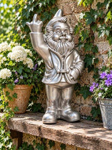Beeld, naughty gold gnome with middle finger - 30 m -