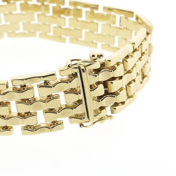 Gouden brede tankschakel armband (Schakelarmband), Ophalen of Verzenden, Gebruikt, Goud, Goud